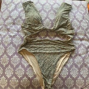 Malai Twix Leopard Cutout One-Piece Swimsuit  Size M (Anthropologie)